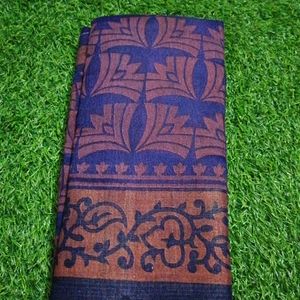 Copper Printed Chanderi Cotton Saree