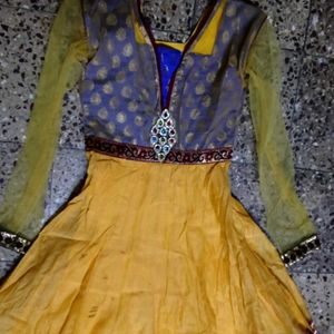 Designer Yellow Blue Anarkali Suit