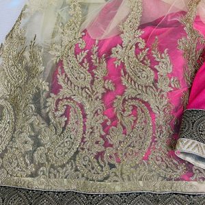 Half-half Style Golden-Pink Contrast Saree