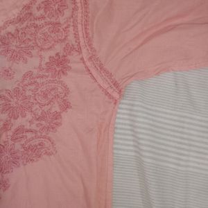 Chikankari Embroidery Peach Kurti