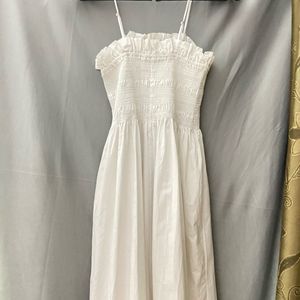 Smock Topped White Cotton Dress