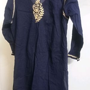 Navy Blue Chikankari Cotton Straight Kurta