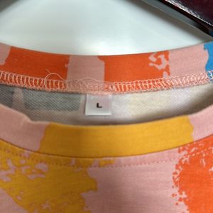 peach crop top with multicolor print