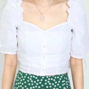 Casual Puff Sleeves Solid Women White Top