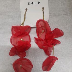 Shein Red Flower Petal Tassel Dangle Earrings 🌹