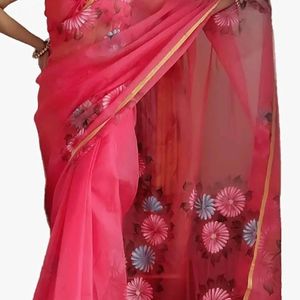 Brand New Hand Painted Organza Saree