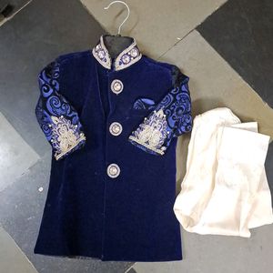 Blue Velcet Sherwani For Boys