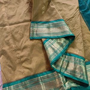 Mustard And Green Gadwal Silk Saree