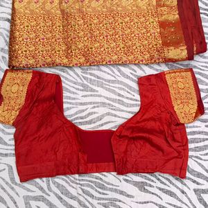 Orange N Maroon pure Kanchi pattu saree