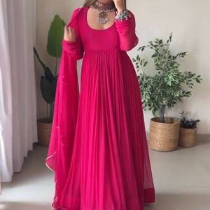 Magenta and Flared Maxi Gown with Dupatta (Set)