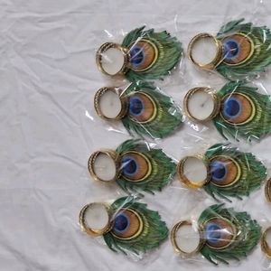 Pack Of 6 Peacock Feathers Tealight Holder