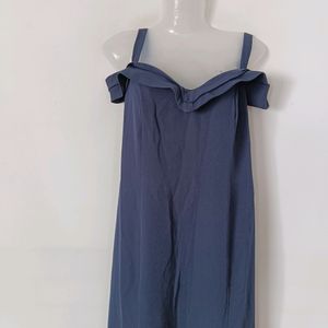 Navy Blue Plain Casual Maxi Dress (Women)