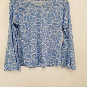 Cute Blue Summer Tops with Bell Sleeves