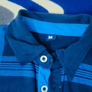 Men Checkered Polo Neck Navy Blue T-shirt