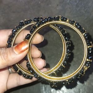 Golden Black Beads 2 Bangles