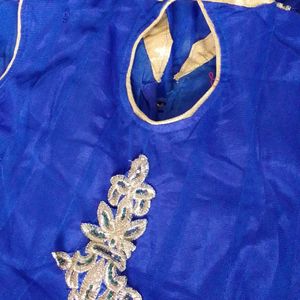 Blue Anarkali Kurti With Coller Neck And Heavy Emb