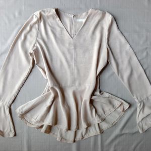 New Premium Silk Cream Peplum Korean Top