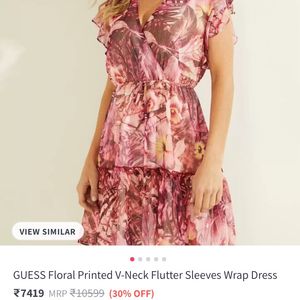 GUESS floral Printed V-neck Flutter Sleeves Dress