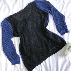 Y2k Oversized Crochet Black & Blue Pullover Top