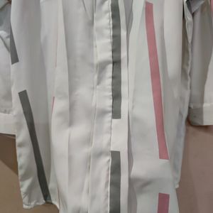 White shirt with Pink & Grey strips