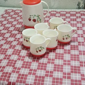 Red Bodered Tea Set