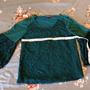 Lovely Dark Green Net Top With Lining