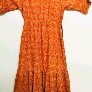 Orange Midi Casual Dress .