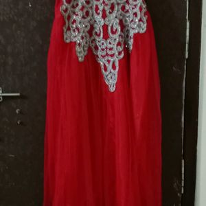 Red Silver Work Gown