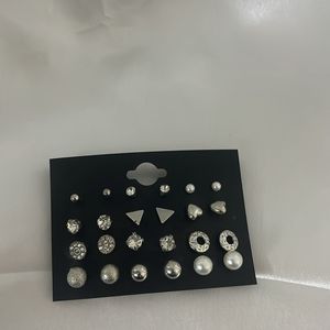 Silver Coloured Earings Set Of 12