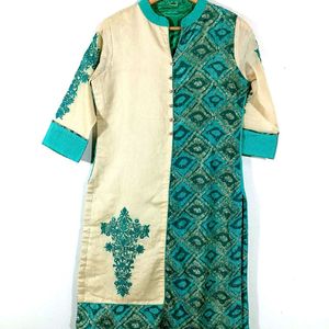 Cream & Green Colour Kurta