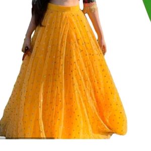 Yellow Lahanga And Dupatta With Blouse Fabric