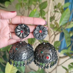 Big Jhumka With Red Stones