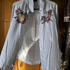 Stripes  With Embroidery Thread Work Shirt