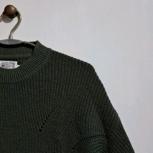 Army Green Dropped Shoulders Sweater