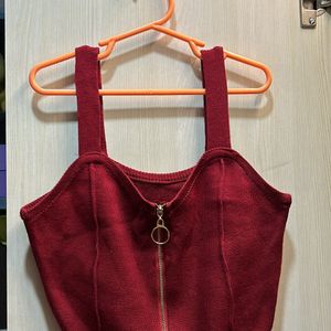 maroon crop zip up top