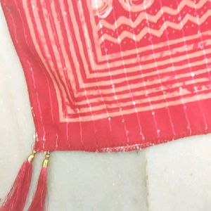 Red Color Cotton Blend One Side Chunni