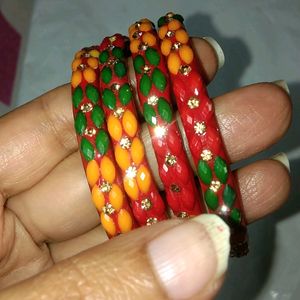 Glass (Red,Green,Yellow) Stones Stud Bangles