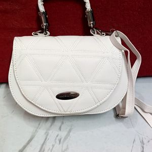 White Leather Handbag Sling Bag New