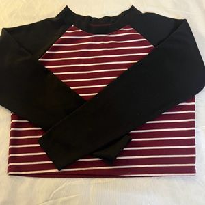 Striped Red Full Sleeve Crop Top