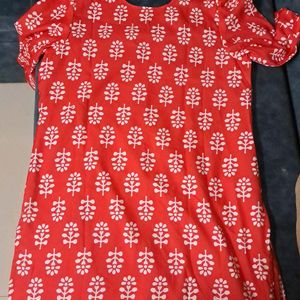 Red Cotton Bandhani Printed Kurti