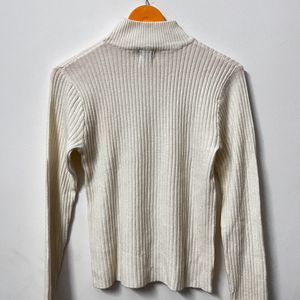 Off White High Neck Thin Sweater