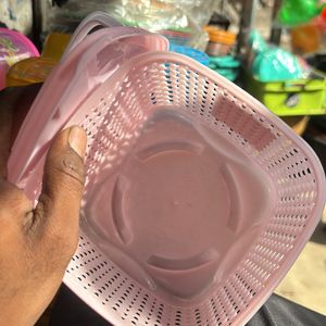 HANDLE LID STORAGE BASKET ( 500gm PINK COLOR )