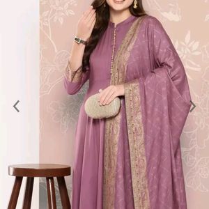 Women Rayon Anarkali Dress With Plazo & Dupatta