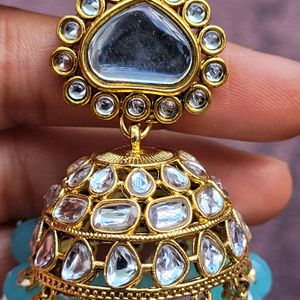 Turquoise Blue Kundan Jhumka Set