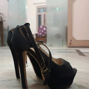 Black Open Toe 6 Inch Stilletos