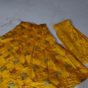 Yellow Graghra Choli Shalu Pattern Butta