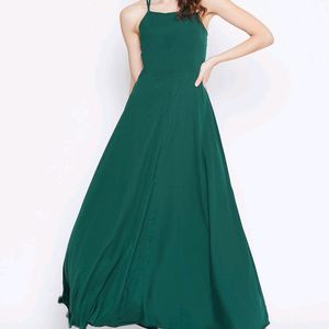 Green Caged Back Halter Neck Maxi Dress