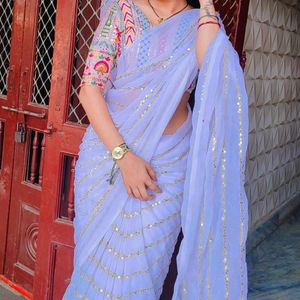 Party Wear Saree With Embroidery Blouse