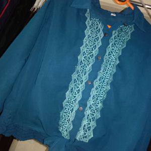 Navy Blue Fashionable Top With Embroidery