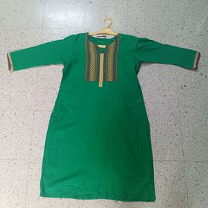 Solid Green Printed Kurta